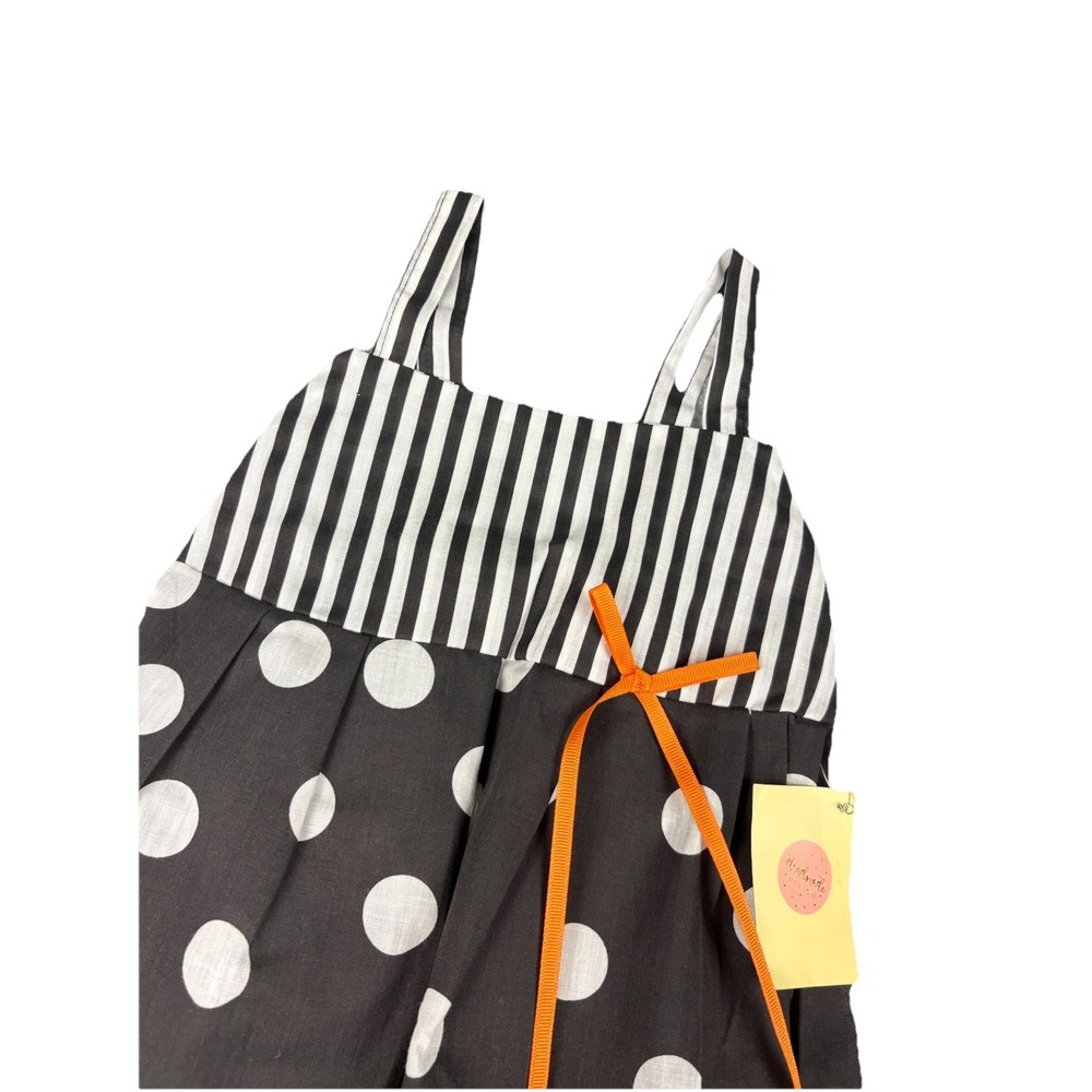 Handmade By SewLuvingIt Black & White Jumpsuit W Gathered Legs &Orange Bow 4-5 M